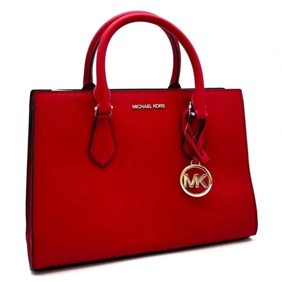 Michael Kors Sheila Medium Center Zip Satchel Bag Bright Red - Picture 3 of 13